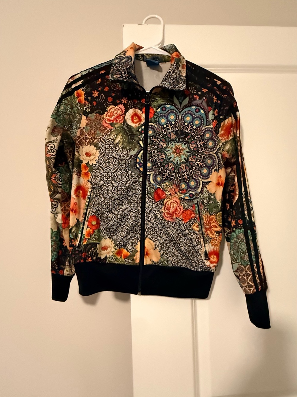 adidas Multicolor Floral Mosaic Bomber Jacket - Black, Green, Orange, Cream - Picture 2 of 11